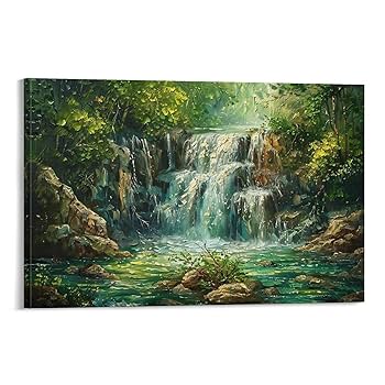 Amazon.co.jp: 絵画 深い山と古い森の滝インテリア 絵画 油絵